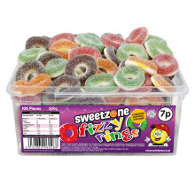 (Fizzy Rings 800g TUB - 1H021) Halal Sweets Cola Bottles, Sour Suckers, Twin Cherries 800g Tubs HMC Certified