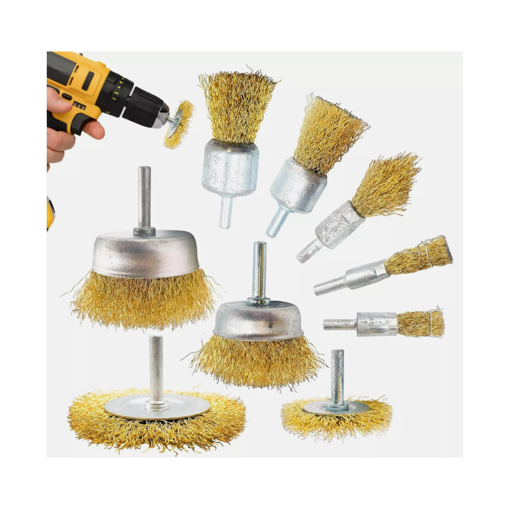 Wire Brush Set Drill Attachment 9pcs Small Heavy Duty Brass Metal Rust-image-OPC-PF8SPS2-NEW