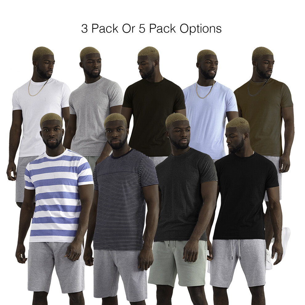 (White, Black, Grey Marl 3 Pack, 2XL) Mens 3 or 5 Pack T-Shirt Multi Pack By Brave Soul