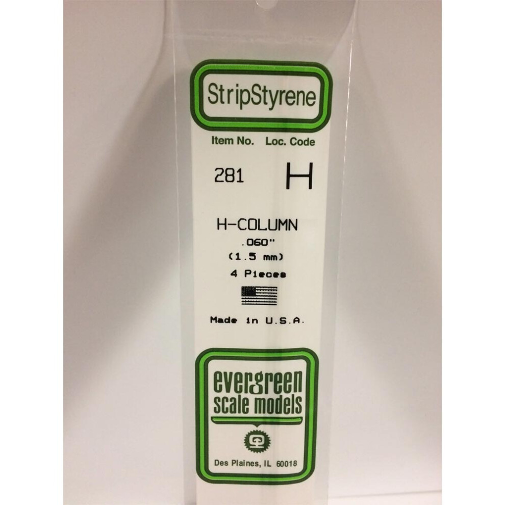 Evergreen 281 - 0.06"/1.5mm Polystyrene H-Columns 14"/35cm 4 pcs