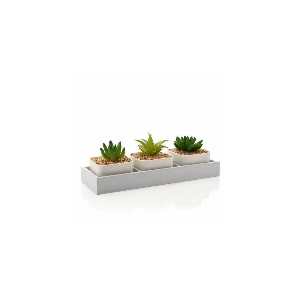 Set of 3 Artifical Windowsill Herb Planters Kitchen Garden Plant Pots With Tray