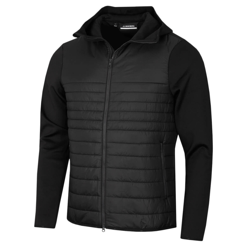 (M, Black) J.Lindeberg Mens Martino Quilt Hybrid Hooded Stretch Golf Jacket