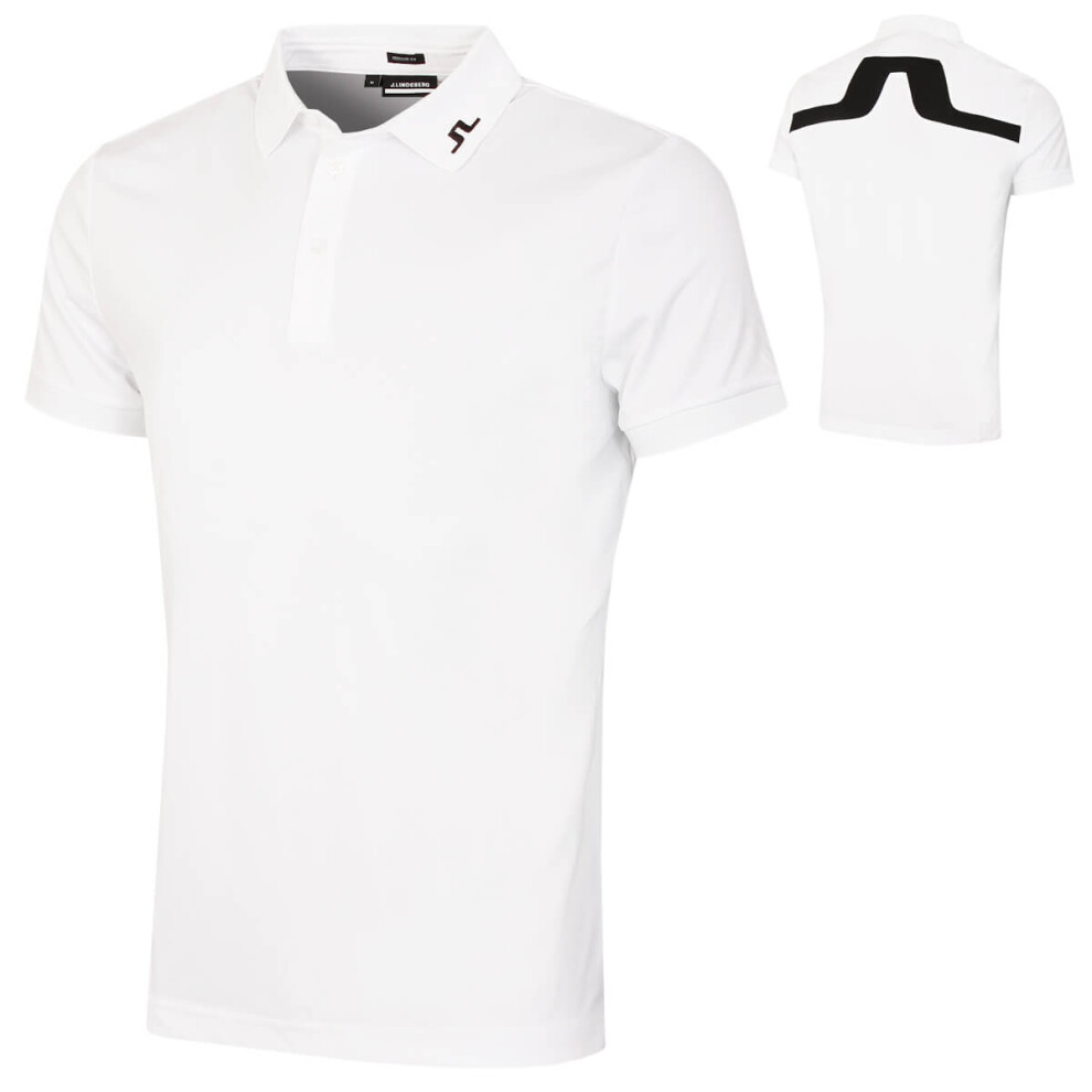 (M, White) J.Lindeberg Mens KV Regular Fit 4-Way Stretch Golf Polo Shirt