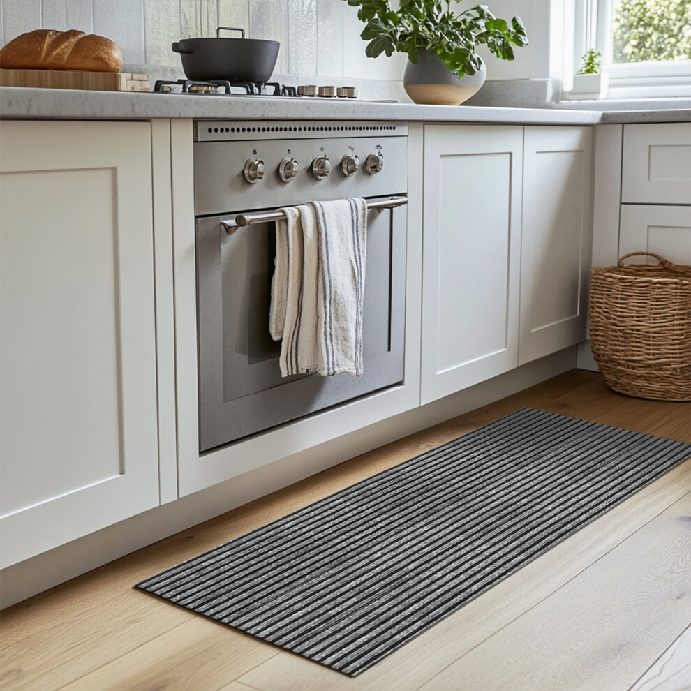 Nicoman (60Cm X 150Cm) Non Slip Striped Needlefelt Kitchen Runner Mat Grey