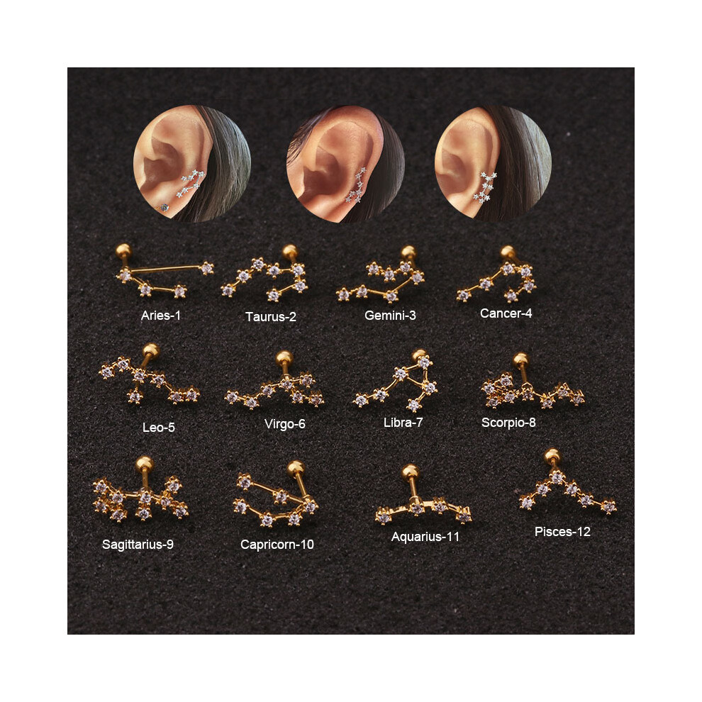(Libra) Gold Zodiac Silver Earrings Horoscope Sign Earring