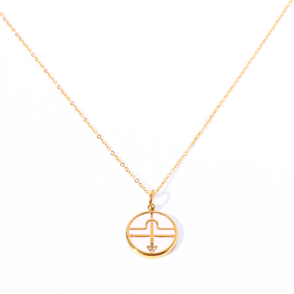 (LIBRA) 18K Coloured Coin Zodiac Necklace Chain 45 cm
