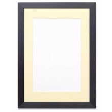 (Black Frame With Ivory Mount, 10x8 pic ( 14x11 Frame )) Wooden Effect Photo Frames With White Mount