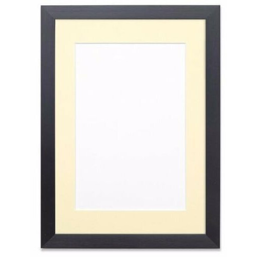 (Black Frame With Ivory Mount, 10x8 pic ( 14x11 Frame )) Wooden Effect Photo Frames With White Mount