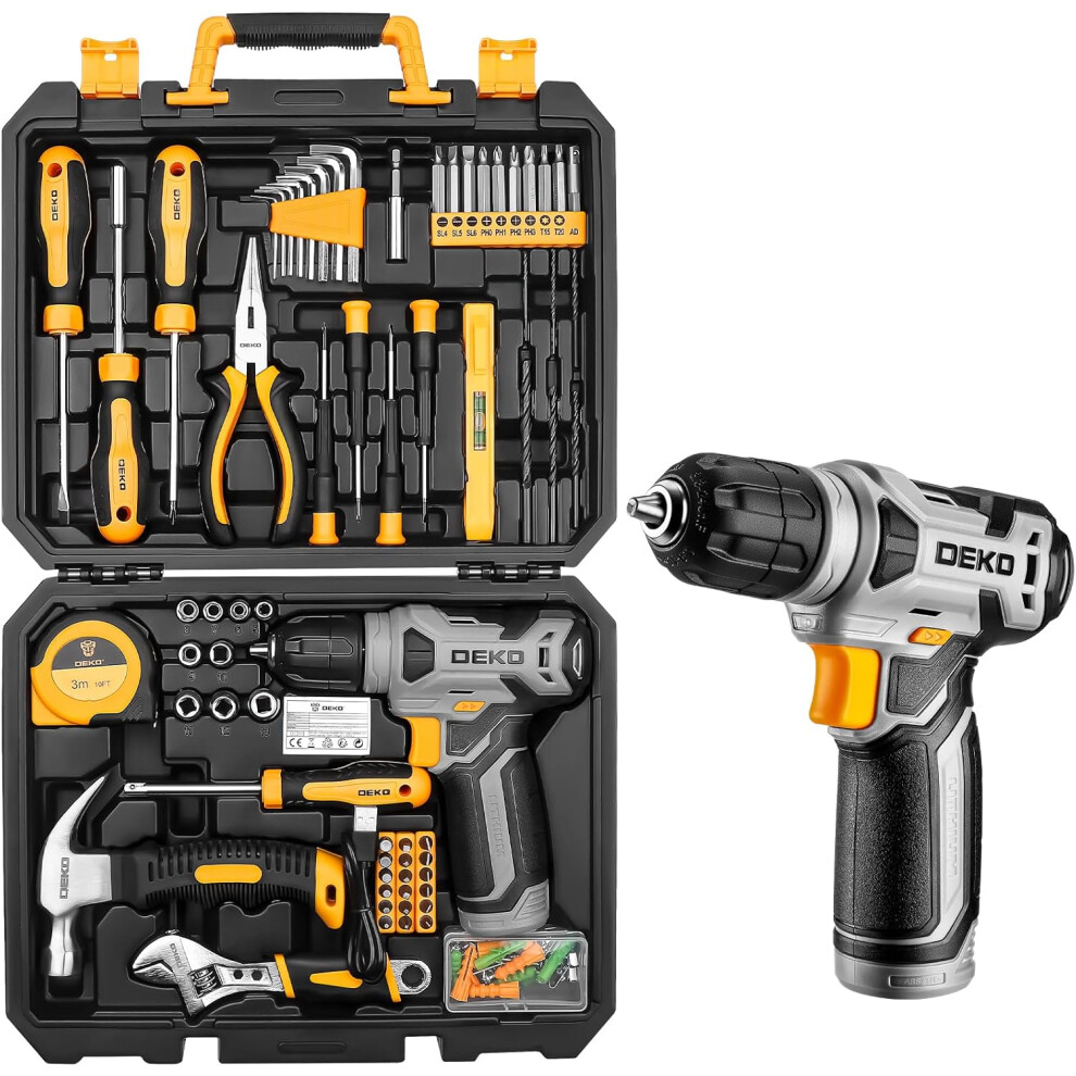(126 pieces with drill) Tool Kit: Drill Set with Cordless Drill, Tool Kit Set Box, DIY Hand Tools for Men and Home, with 8V Electric Drills,126 Piece