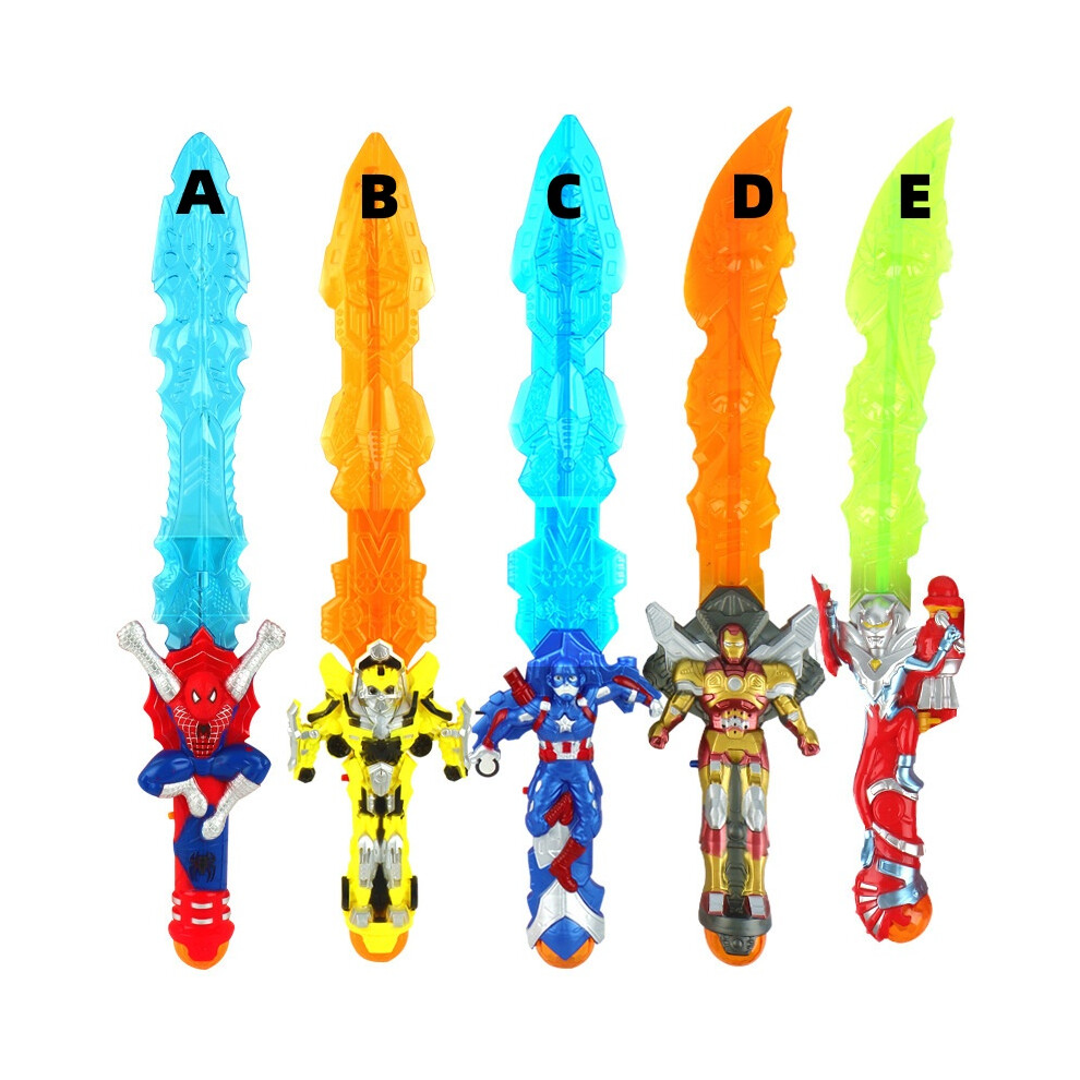 (E) 5 Styles Spiderman Super Hero Sword Sound Toy With Led Lights Boys & Girls Birthday Gift