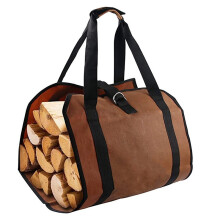 (Brown) Durable Wood Fire Storage Bag Portable Firewood Organizer Large Capacity Canvas Double Handle Opening Hanging Bag