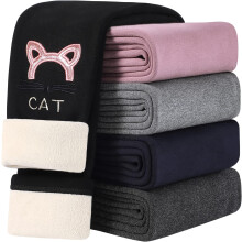 (120CM, Cat Black) 1Pcs Girls Fleece Lined Leggings Kids Thermal Leggings Rabbit Cat Warm Winter Fleece Legging