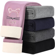 (120CM, Cat Purple) 1Pcs Girls Fleece Lined Leggings Kids Thermal Leggings Rabbit Cat Warm Winter Fleece Legging
