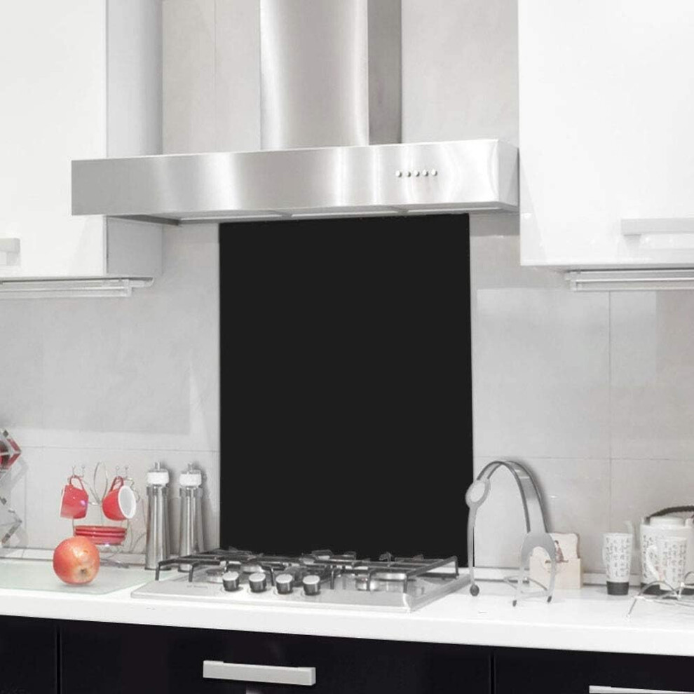 (60x65 cm) BELOFAY Black Tempered Glass Splashback for Kitchen, 6mm Toughened Glass Heat Resistant Splashbacks for Cookers