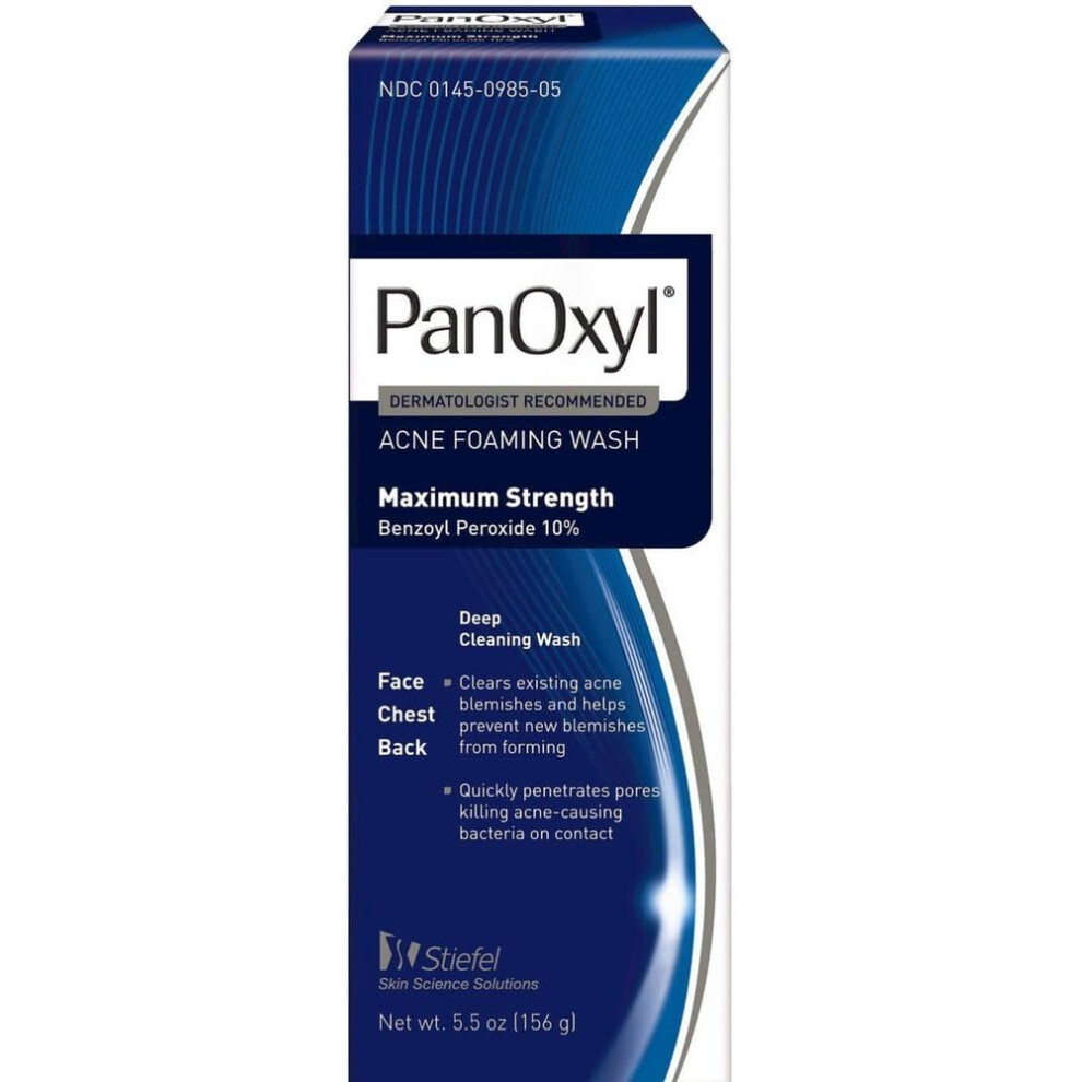 PanOxyl Foaming Acne Wash Maximum Strength Formula with 10% Benzoyl Peroxide | Deep Cleaning Face Wash & Cleanser | Acne Treatment