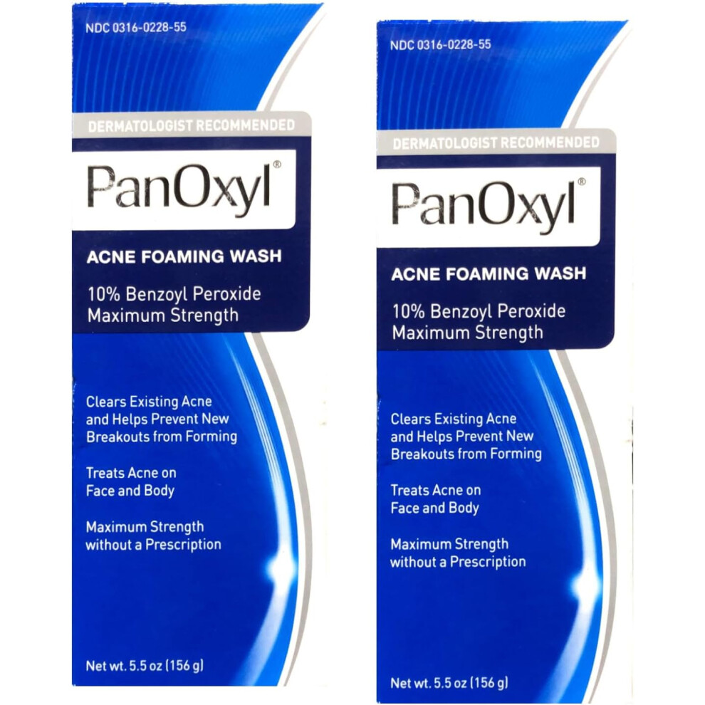 PanOxyl Foaming Acne Wash 10% Benzoyl Peroxide Maximum Strength | Deep Cleaning Face Wash & Cleanser | Treats Acne on Face & Body | Pack Of 2
