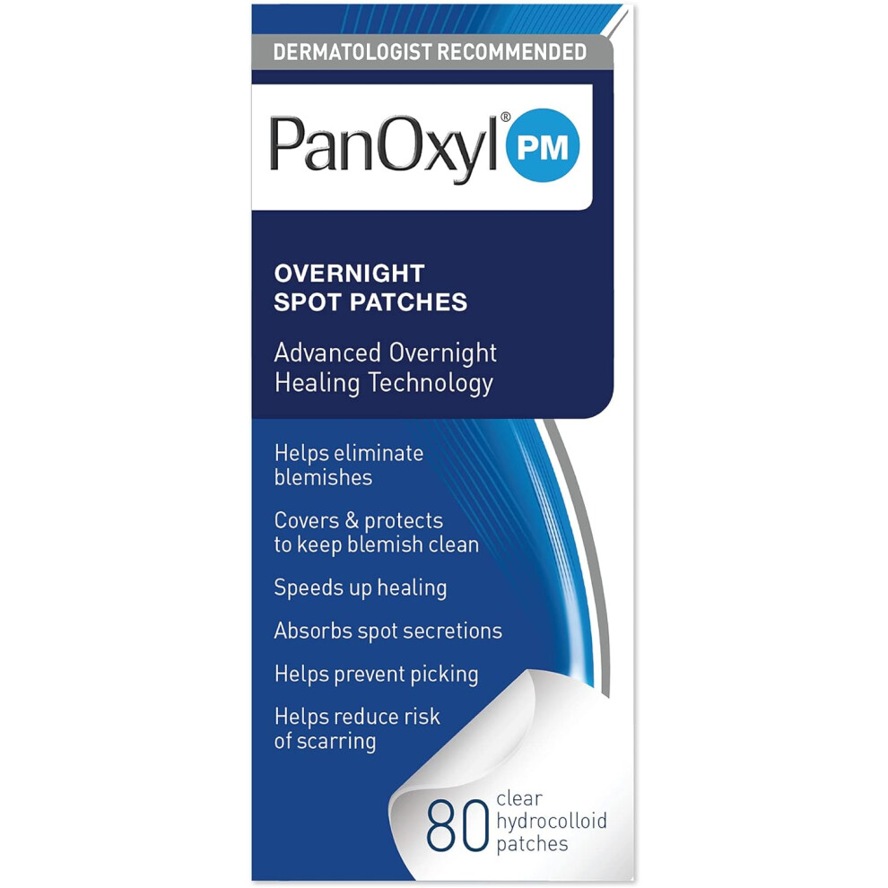 PanOxyl PM Overnight Spot Patches Advanced Hydrocolloid Healing Technology 80 Clear Hydrocolloid Patches |Pimples Dressings|Natural Spot Treatment
