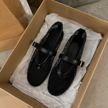 (black, 36) In Summer, Wear Round Toe, Straight Buckles, Casual and Comfortable, Women's Flats, Cut-out Mary Jane Single Shoes,fishnet Shoes