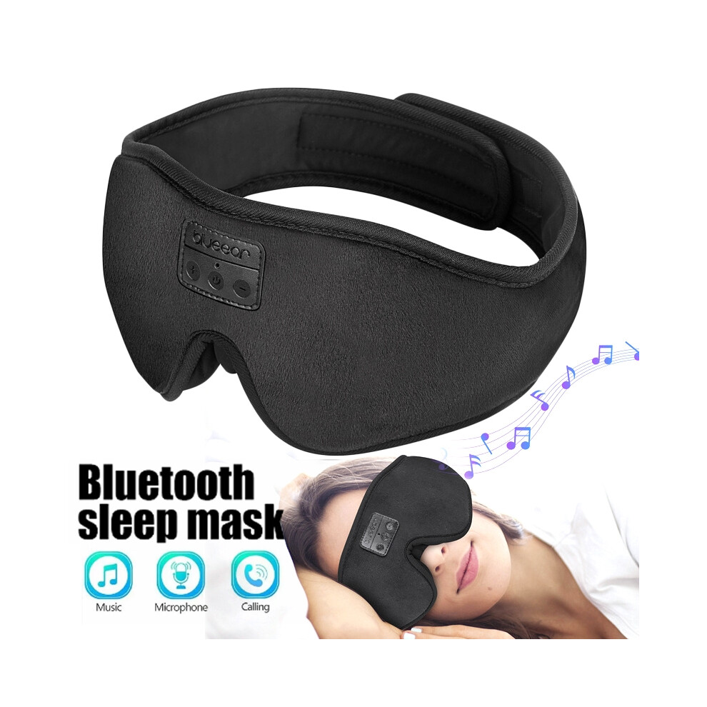Bluetooth Sleeping Headphones 3D Wireless Music Eye Mask Bluetooth 5.2 Sleep Headset With Microphone Soft Adjustable Blindfold Black