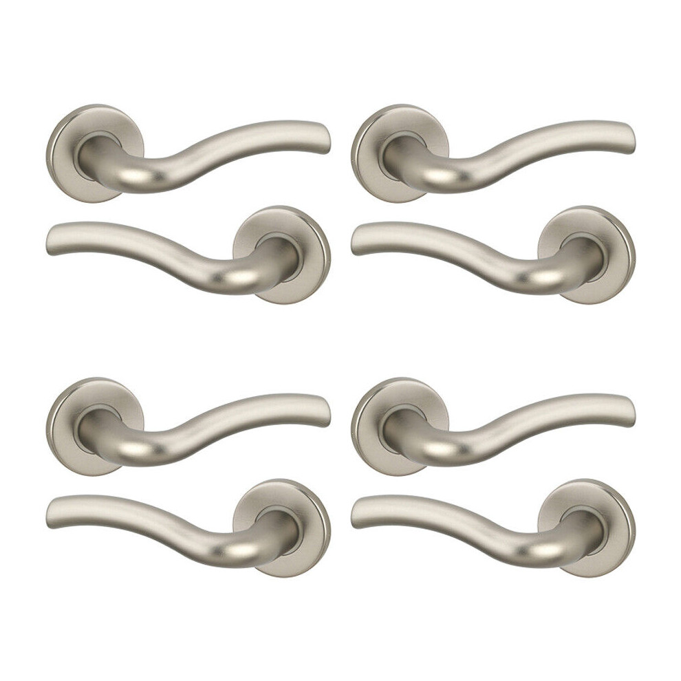 (4x Satin Nickel) Algrave Metal Lever Latch Door Handle Set