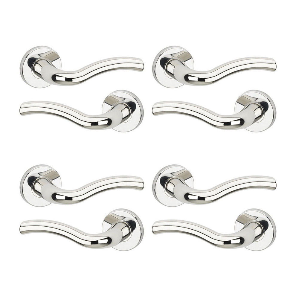 (4x Polished Nickel) Algrave Metal Lever Latch Door Handle Set