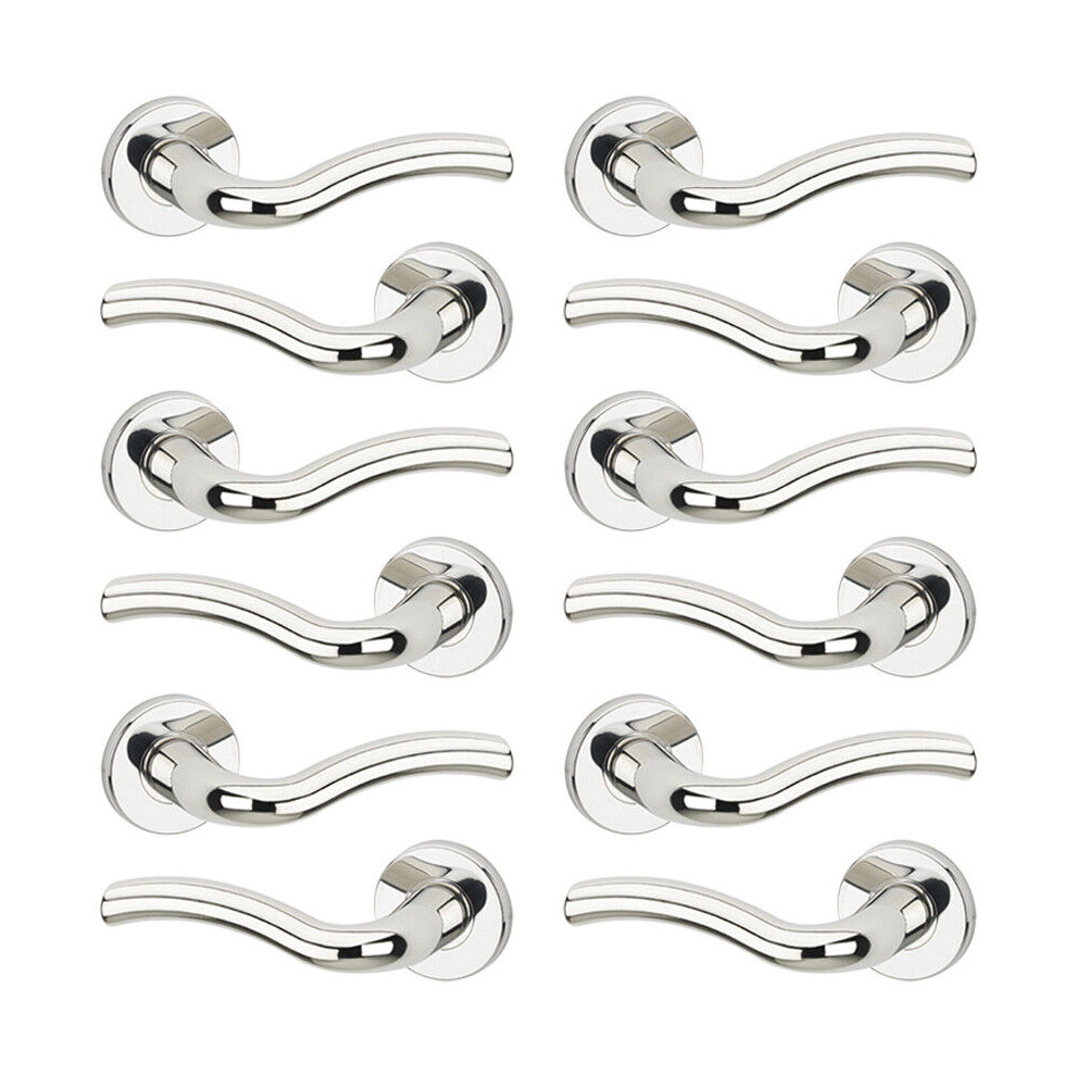 (6x Polished Nickel) Algrave Metal Lever Latch Door Handle Set