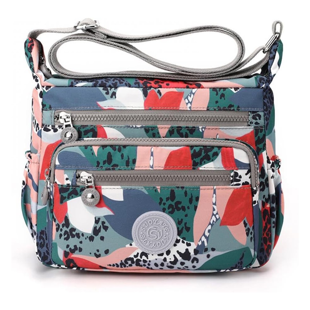(Colourful Grey) YYW Women Crossbody Bags Large Casual Travel Messenger Bag Multi Pocket Shoulder Bag for Walking Shopping Hiking Daily Use