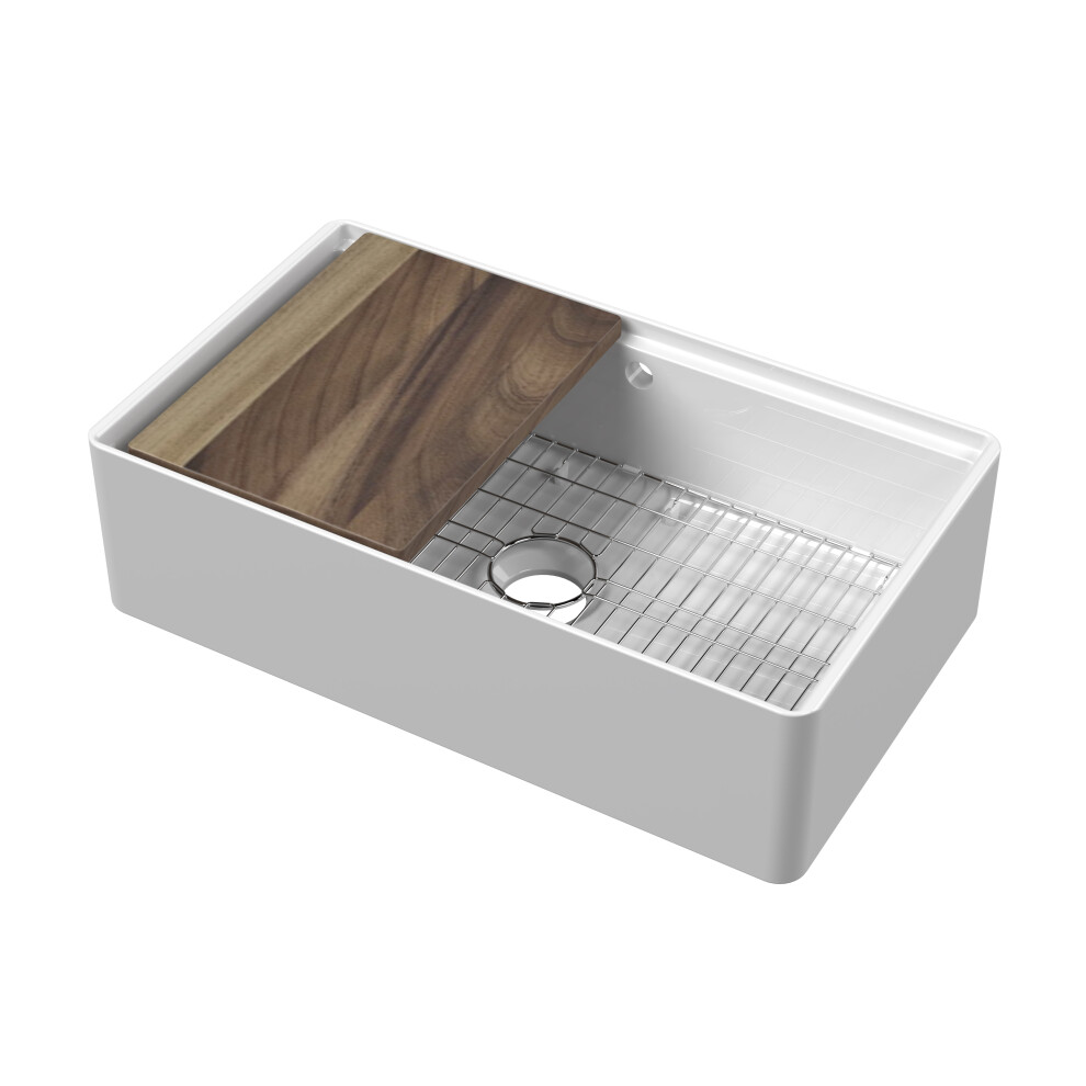 Fireclay 1 Bowl Kitchen Sink with Ledge, Overflow, Work Station & Grid 795mm