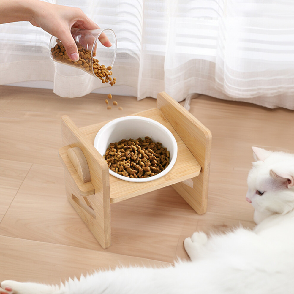 Wooden Adjustable Dog Cat Bowl Pet Feeder Elevated Raised Stand Feeding Food