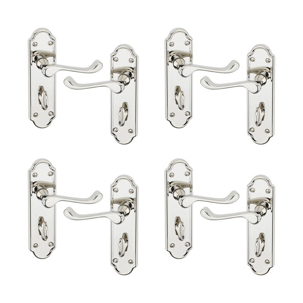 (4x Polished Nickel Bathroom) Ashworth Metal Lever Latch Door Handles Set