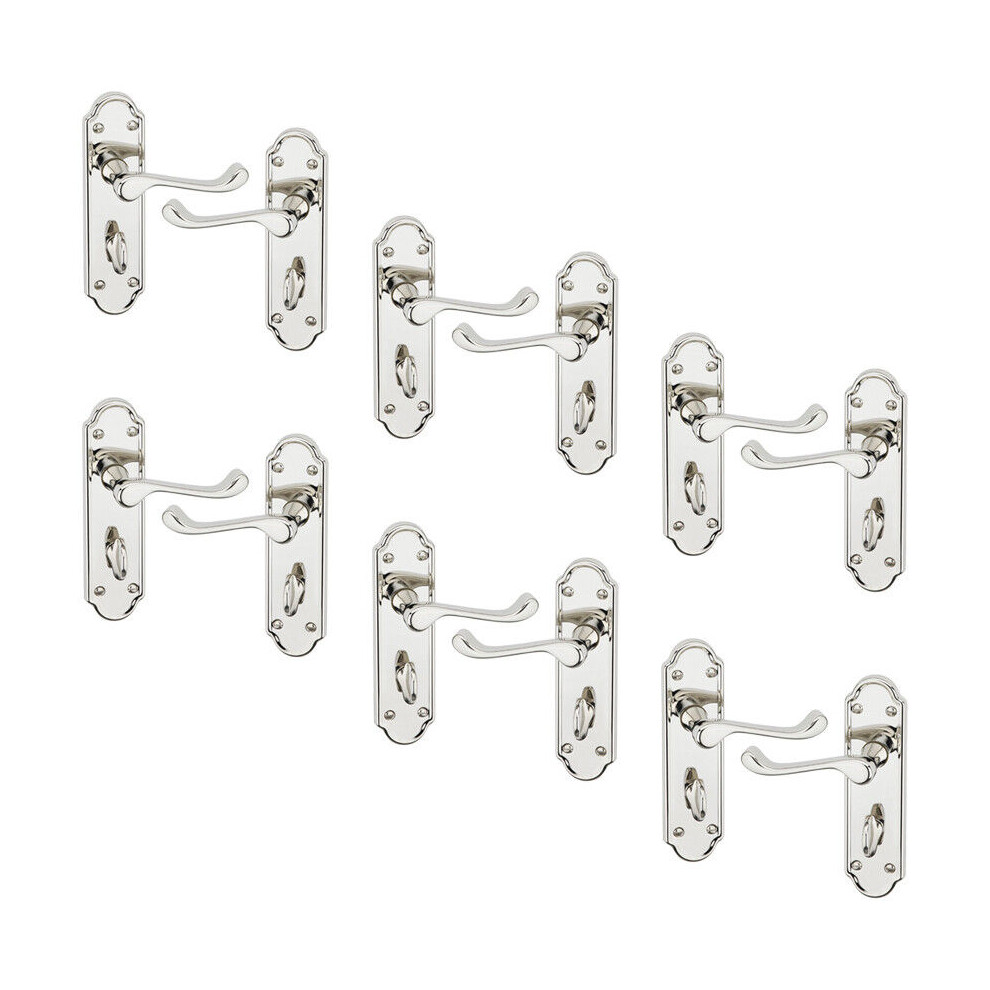 (6x Polished Nickel Bathroom) Ashworth Metal Lever Latch Door Handles Set