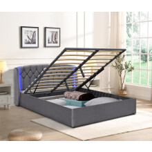 (5ft King Size, With Lucy Mattress) Fabric Gas Lift Bedframe LED Headboard In Grey