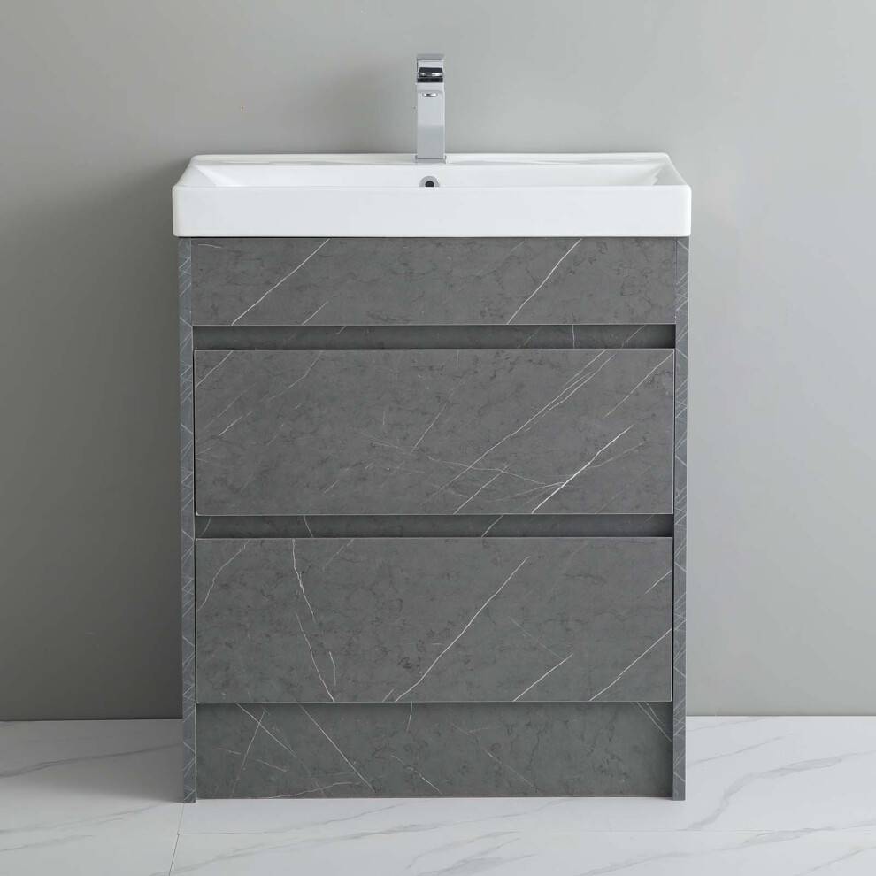 750mm Bathroom Vanity Unit Basin Sink Cabinet 2 Drawers Marble Grey-image-OPC-PF8TR86-NEW