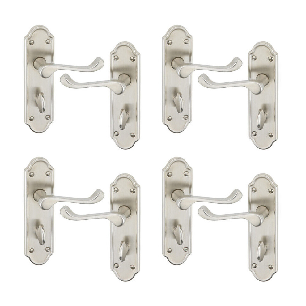 (4x Satin Nickel Bathroom) Ashworth Metal Lever Latch Door Handles Set