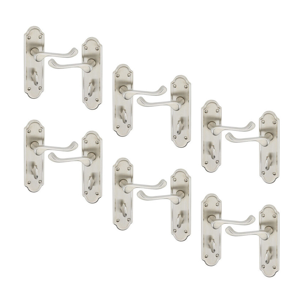 (6x Satin Nickel Bathroom) Ashworth Metal Lever Latch Door Handles Set