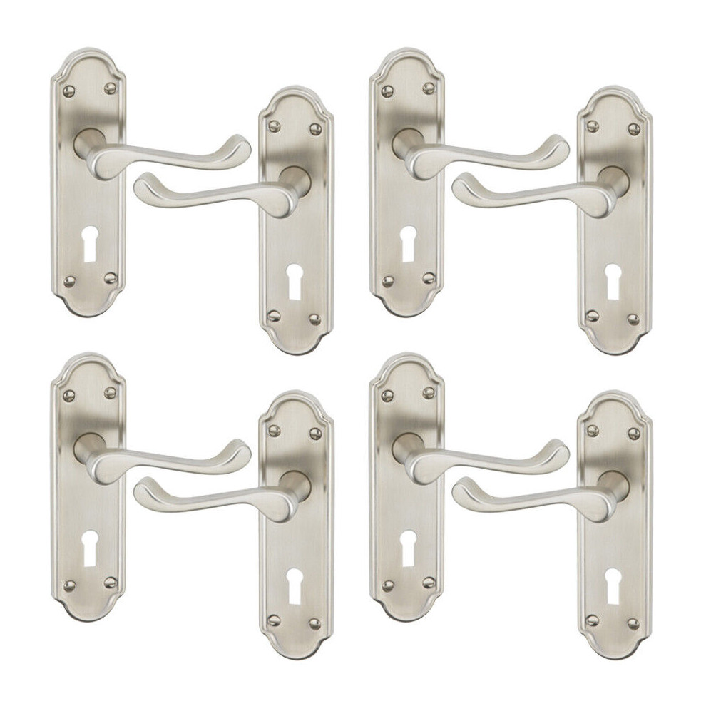 (4x Satin Nickel Keyhole) Ashworth Metal Lever Latch Door Handles Set