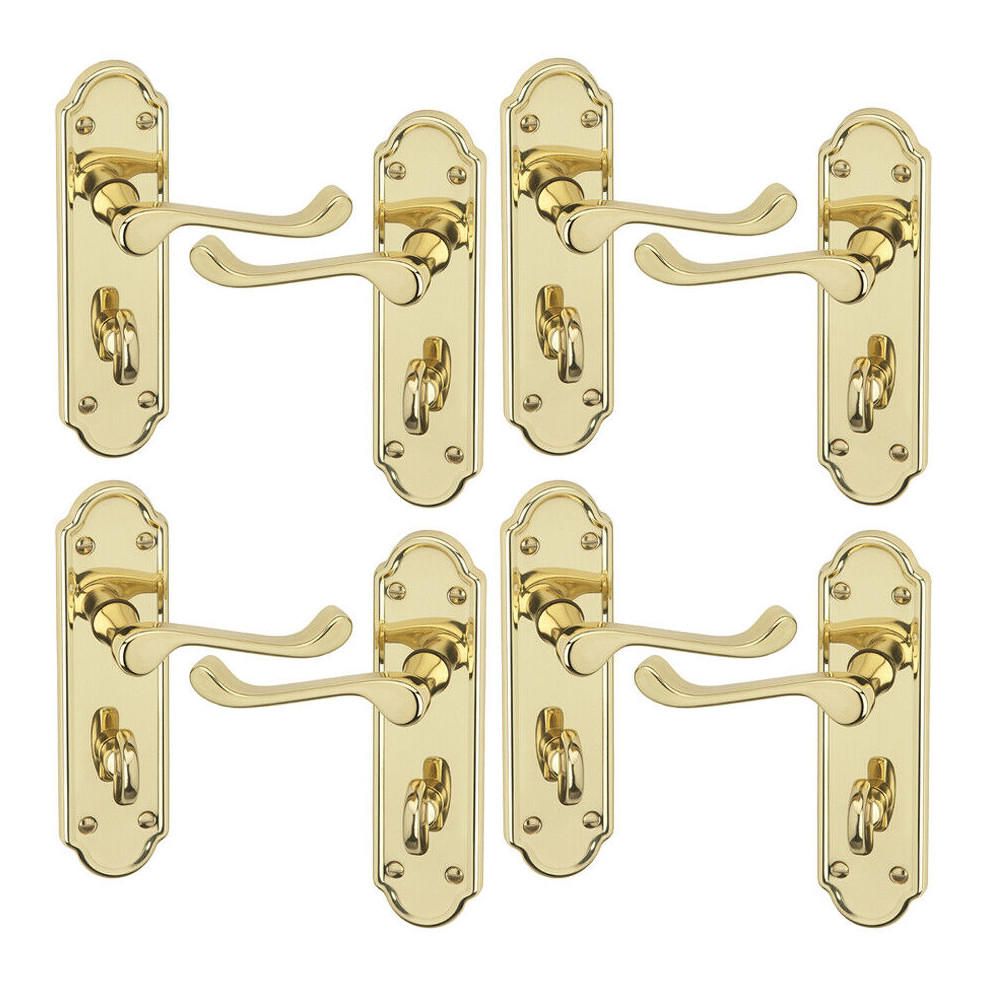 (4x Polished Brass Bathroom) Ashworth Metal Lever Latch Door Handles Set