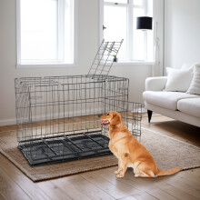 100CM Large Dog Cage Puppy Cat Pet Crate Carrier Small Medium Big Metal Cages