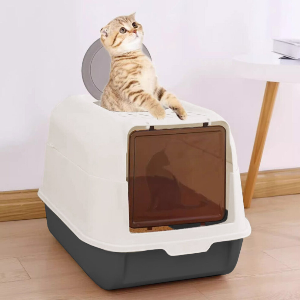 (Black) Large Cat Litter Box Self Cleaning Pan Drawer Anti-Splashing Cat Potty Tray with Scoop, Double Entrance