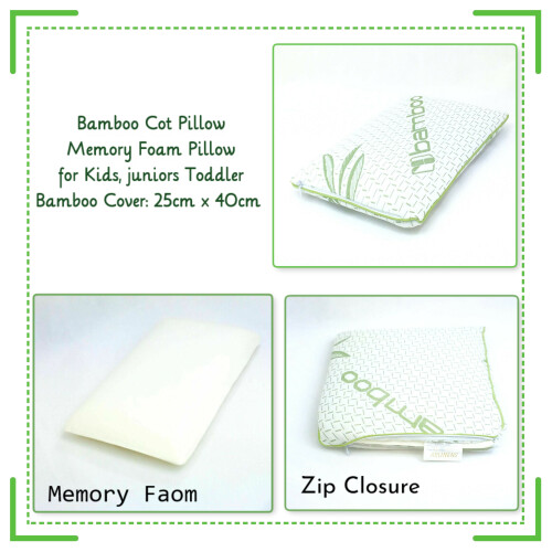 2x Cot Bed Pillow Bamboo Memory Foam Nursery Junior Toddler Kids Pillow 25x40cm.