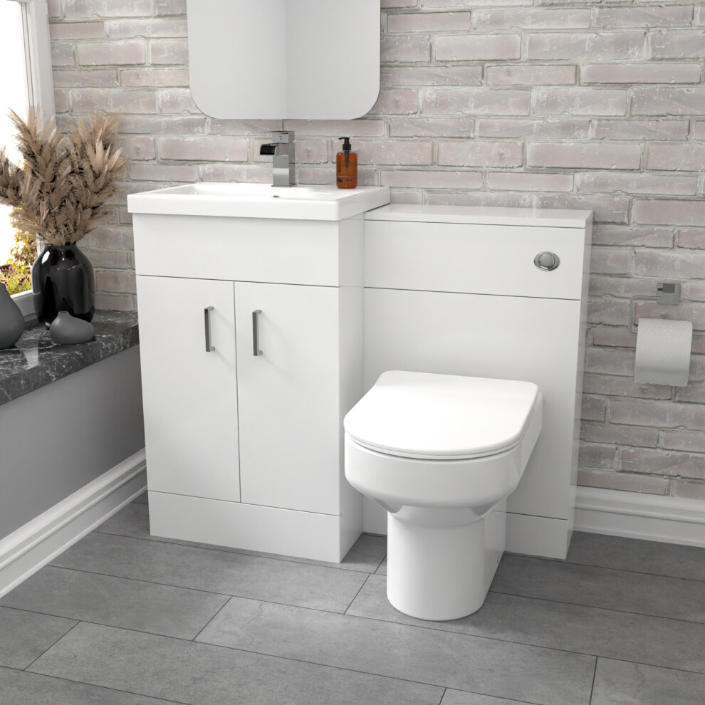 Nes Home White Vanity Basin Cabinet, Wc Unit & Comfort Back To Wall Toilet