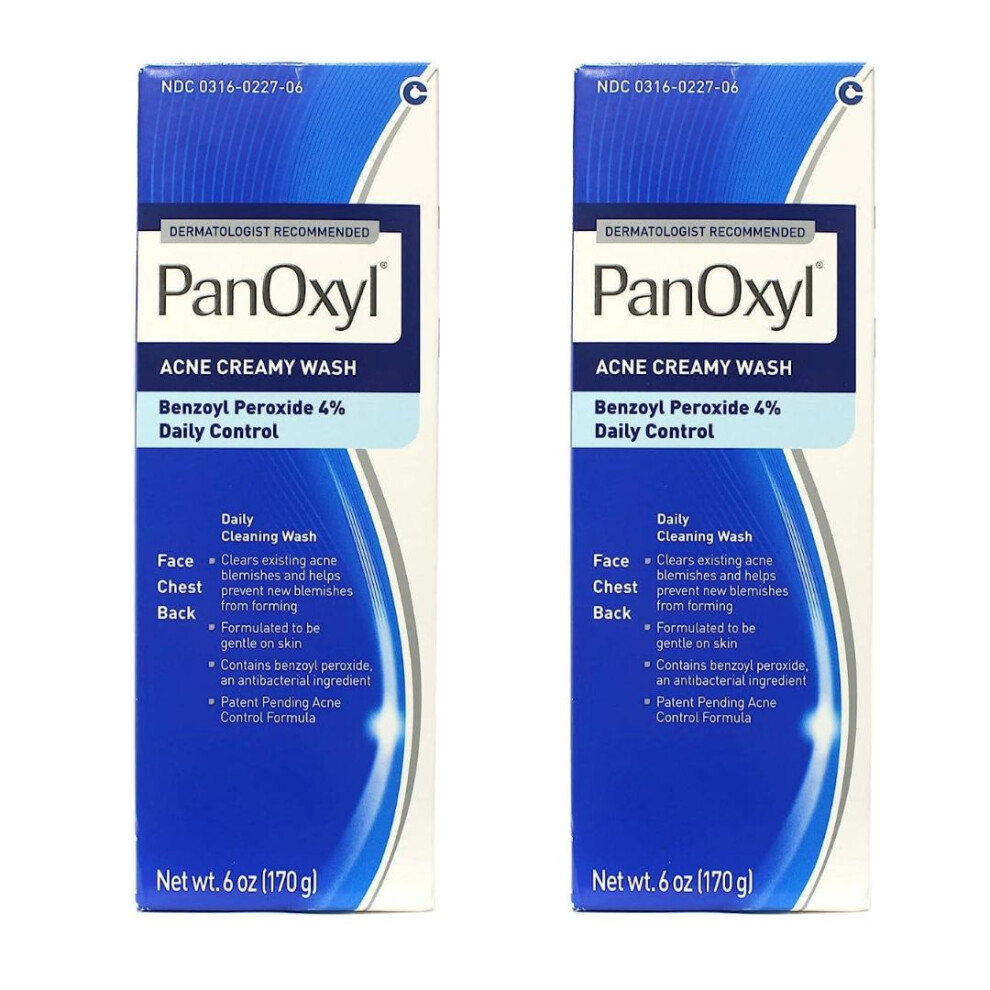 PanOxyl Acne Creamy Wash 4% Benzoyl Peroxide Daily Acne Control | Daily Cleaning Wash |Treats Acne On Face, Chest & Back | Pack Of 2