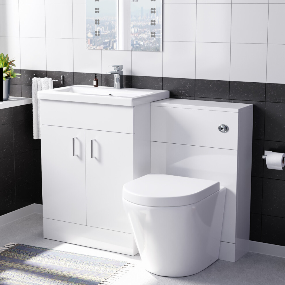 Nes Home 600mm Freestanding White Basin Vanity & Rimless Back To Wall Toilet