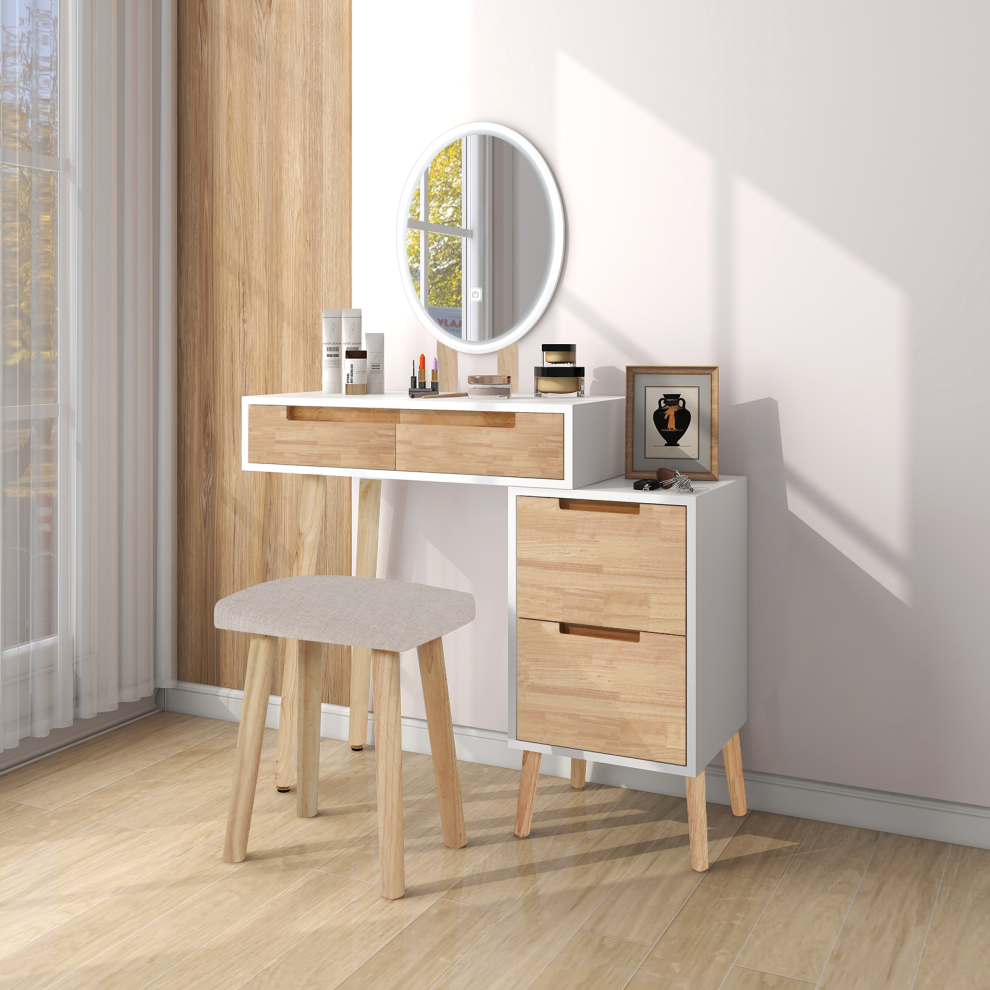 LED Lighted Dressing Table Stool Set 2 Drawer Desk with Side Cabiniet