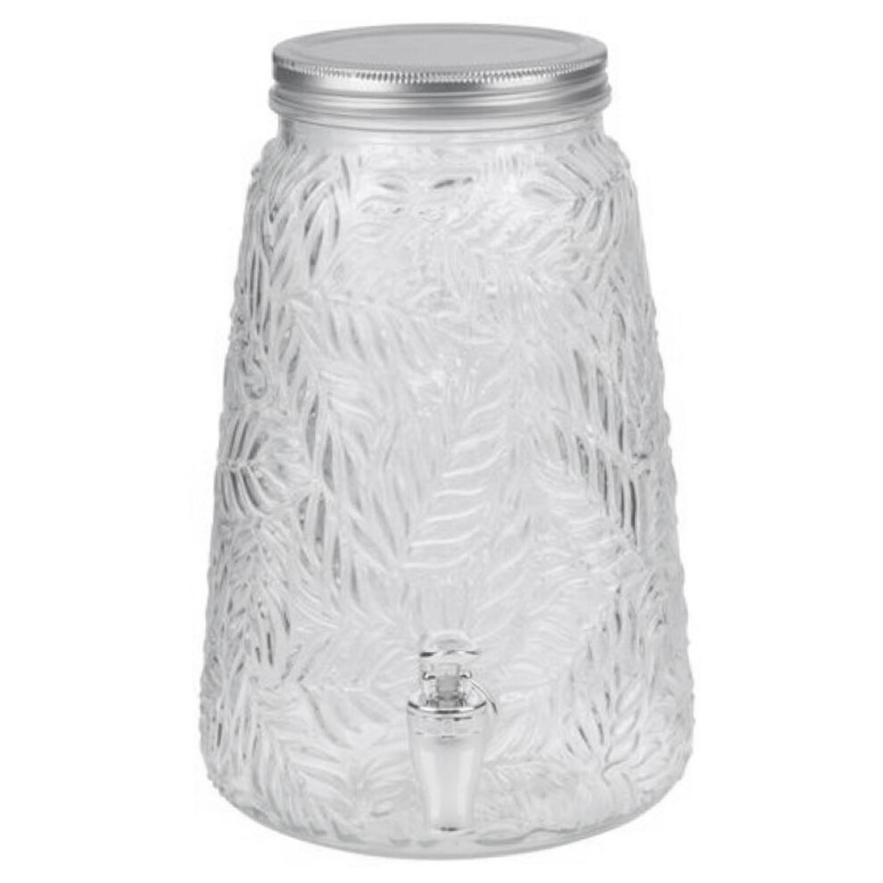 Alpina (3.5L - Leaf) Glass Beverage Drinks Dispenser With Tap Screw Lid Cocktail Juice Party Large