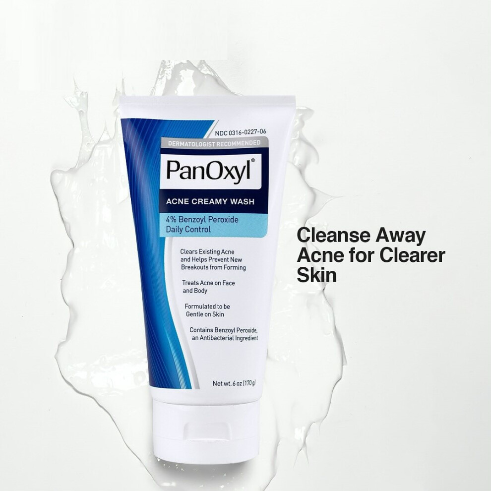 PanOxyl Acne Creamy Wash Benzoyl Peroxide 4% Daily Control 170g (Pack of 8) | Anti-Acne Face Wash | Deep Facial Cleanser | Brighten Skin