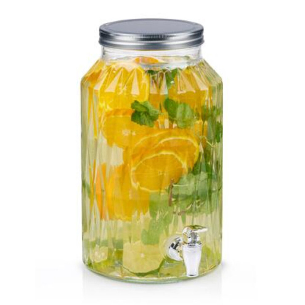 Alpina (5.5L - Geometric) Glass Beverage Drinks Dispenser With Tap Screw Lid Cocktail Juice Party Large