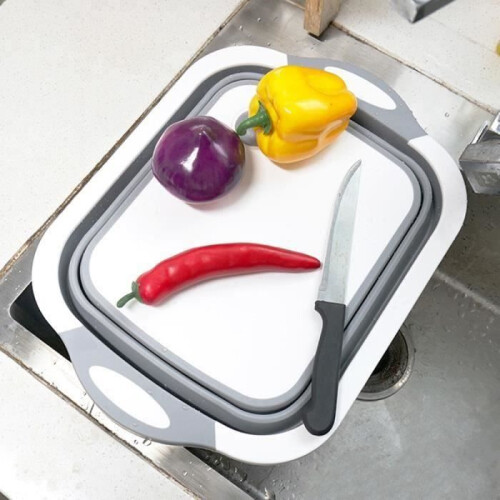 TK Multifunction Foldable Cutting Board Drain Basket Dish Tray Vegetable Basin 3 in 1 Plastic Sink 1