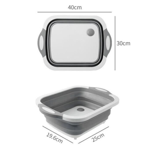 TK Multifunction Foldable Cutting Board Drain Basket Dish Tray Vegetable Basin 3 in 1 Plastic Sink 2