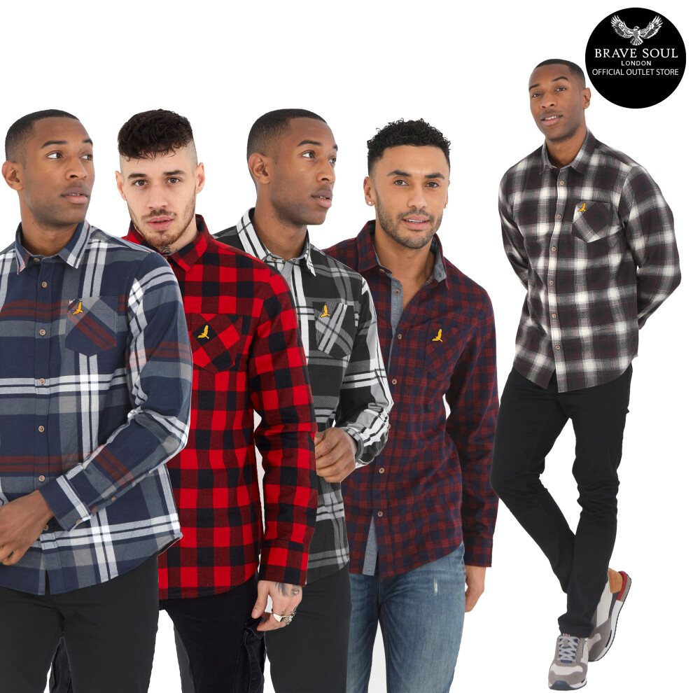 (Black, Giratina, M) Mens Brave Soul Check Shirt Brushed Cotton Lumberjack Work Shirt